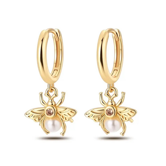 Elegant Gouden Bijenoorringen met Parel