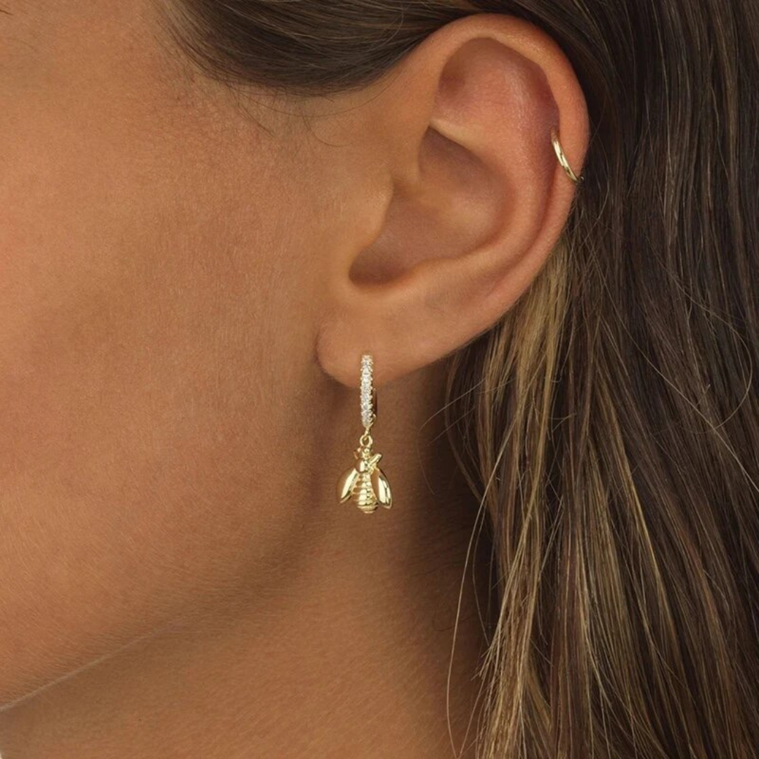Enchanted Gold Hoop Bee Earrings