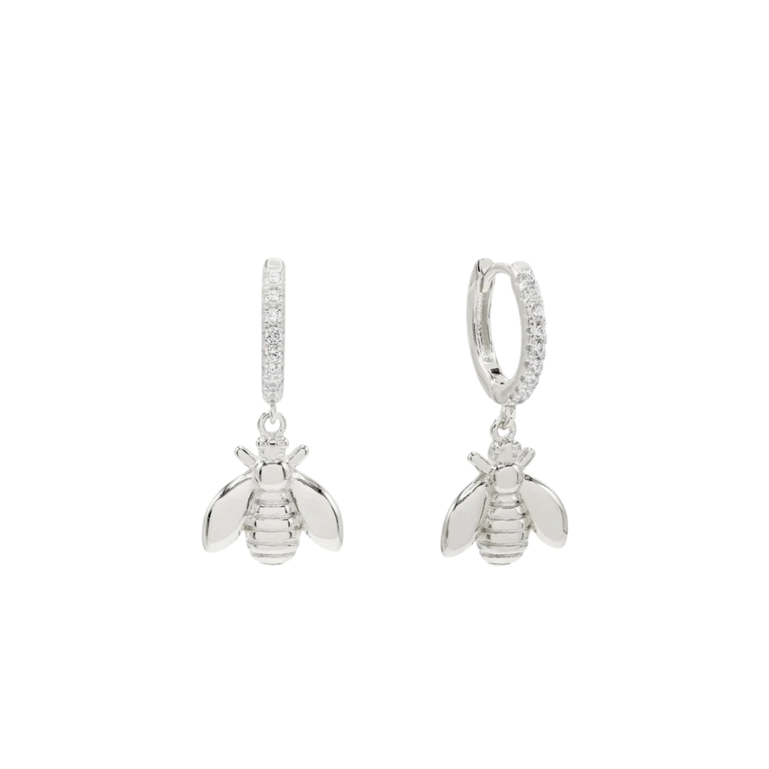 Enchanted Silver Hoop Bee Earrings